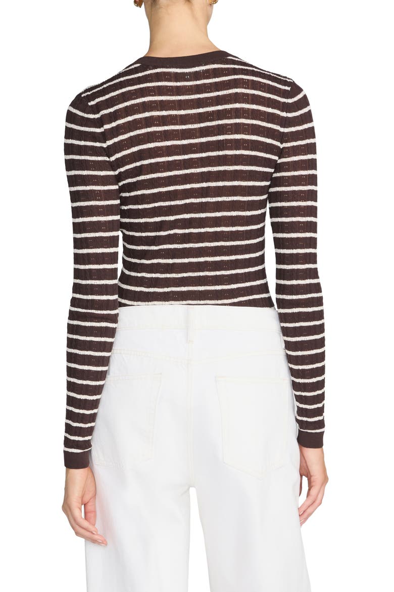 Striped Pointelle Crewneck Sweater, Alternate, color, CHESTNUT MULTI STRIPE