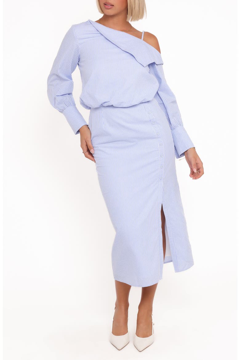 Broderick One Shoulder Midi Dress, Main, color, BLUE STRIPE