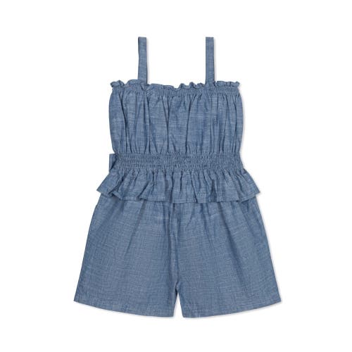 Shop Hope & Henry Girls' Organic Smocked Waist Chambray Romper, Kids In Blue Chambray