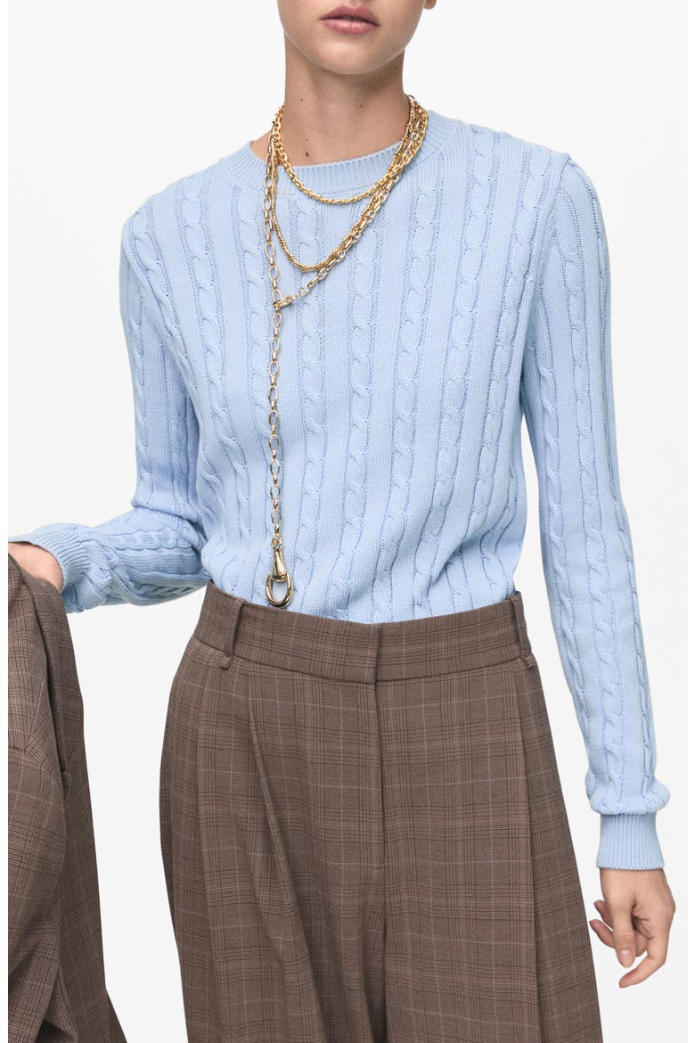 Cable Knit Cotton Sweater, Main, color, SKY BLUE