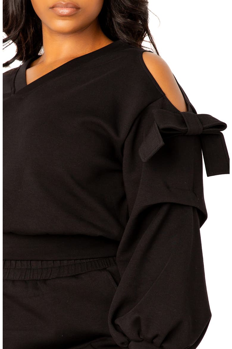 Scuba Knit Cold Shoulder Sweatshirt & Jogger Set, Alternate, color, BLACK