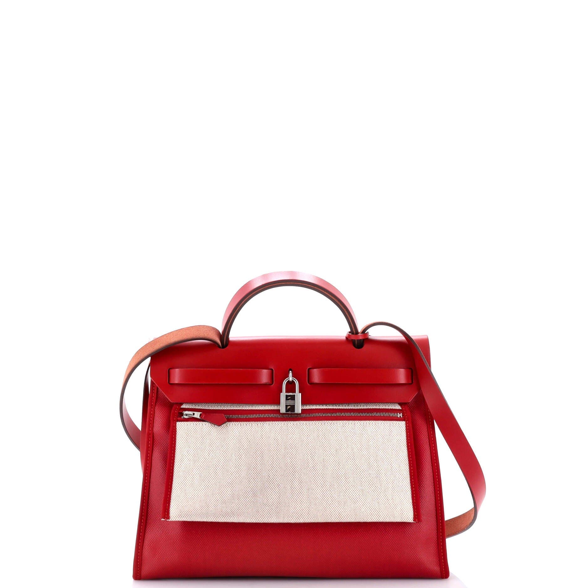 Pre-Owned Hermes Herbag Zip Berline Vache Canvas and Leather 31, Alternate, color, Rouge Piment