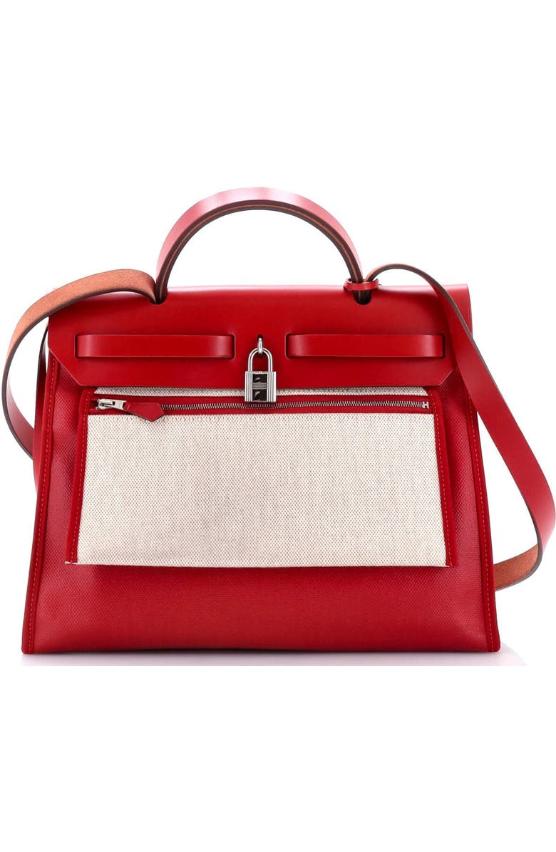 Pre-Owned Hermes Herbag Zip Berline Vache Canvas and Leather 31, Alternate, color, Rouge Piment