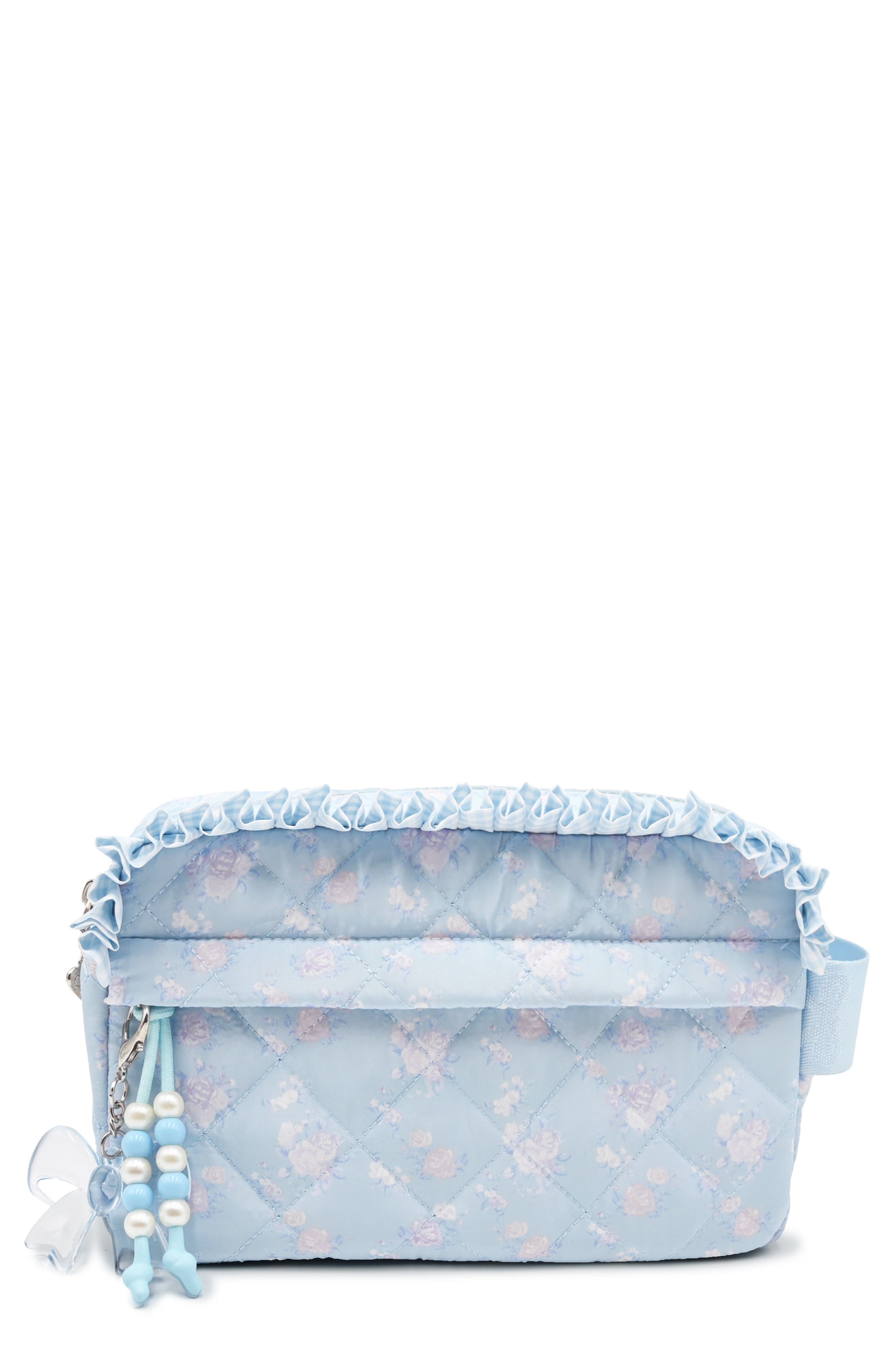 Omg Accessories Kids' Floral Ruffle Cosmetic Pouch In Blue