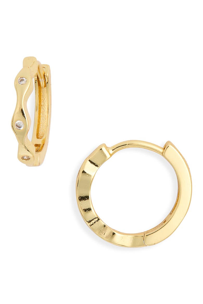 Cubic Zirconia Accent Huggie Hoop Earrings, Main, color, GOLD