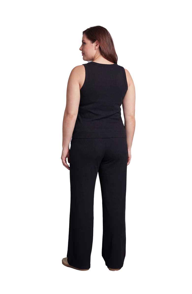 24seven Comfort Apparel Curvy Basic Ribbed Knit Tank Top and Elastic Waist Wide Leg Pant Set, Alternate, color, Black