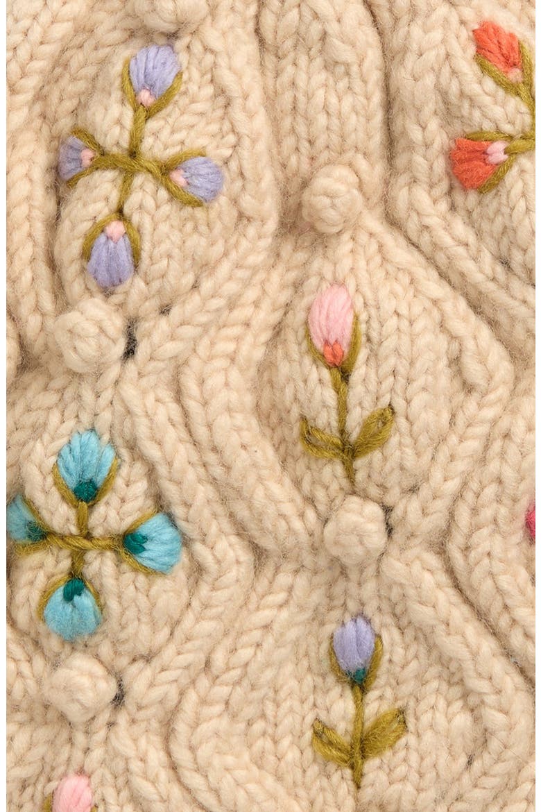 Tilly Floral Embroidered Wool Knit Hat, Alternate, color, NATURAL