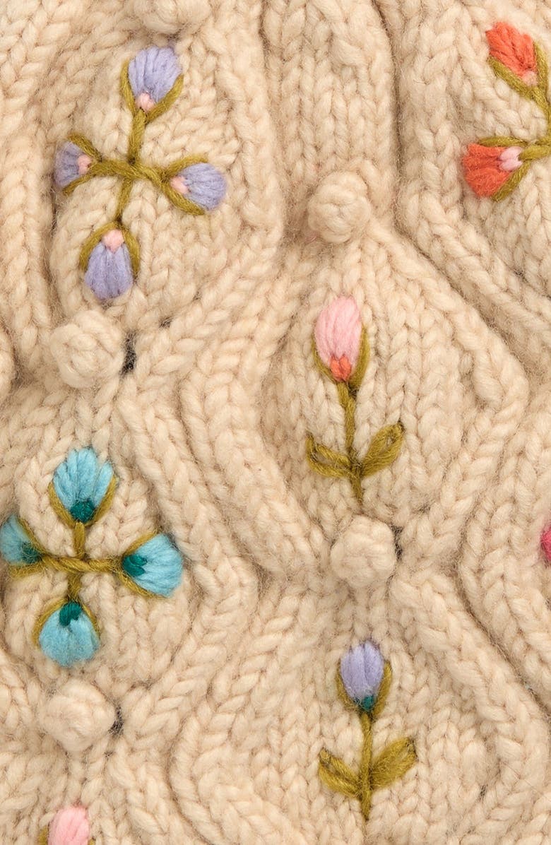 FRENCH KNOT Tilly Floral Embroidered Wool Knit Hat, Alternate, color, Natural