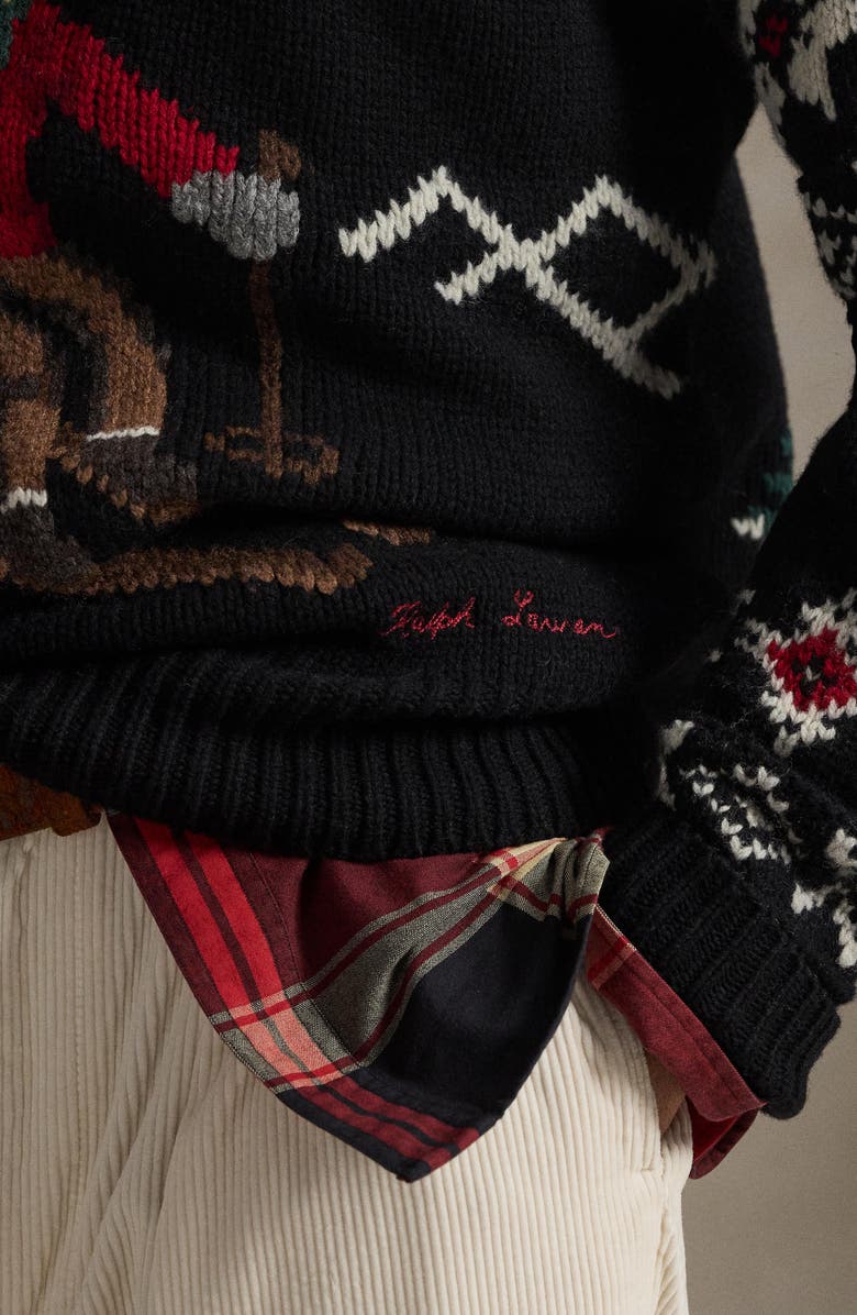 Polo Ralph Lauren Skier Wool Graphic Crewneck Sweater, Alternate, color, Black Combo