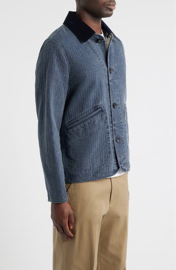 PS Paul Smith Washed Indigo Removable Collar Quilted Jacket