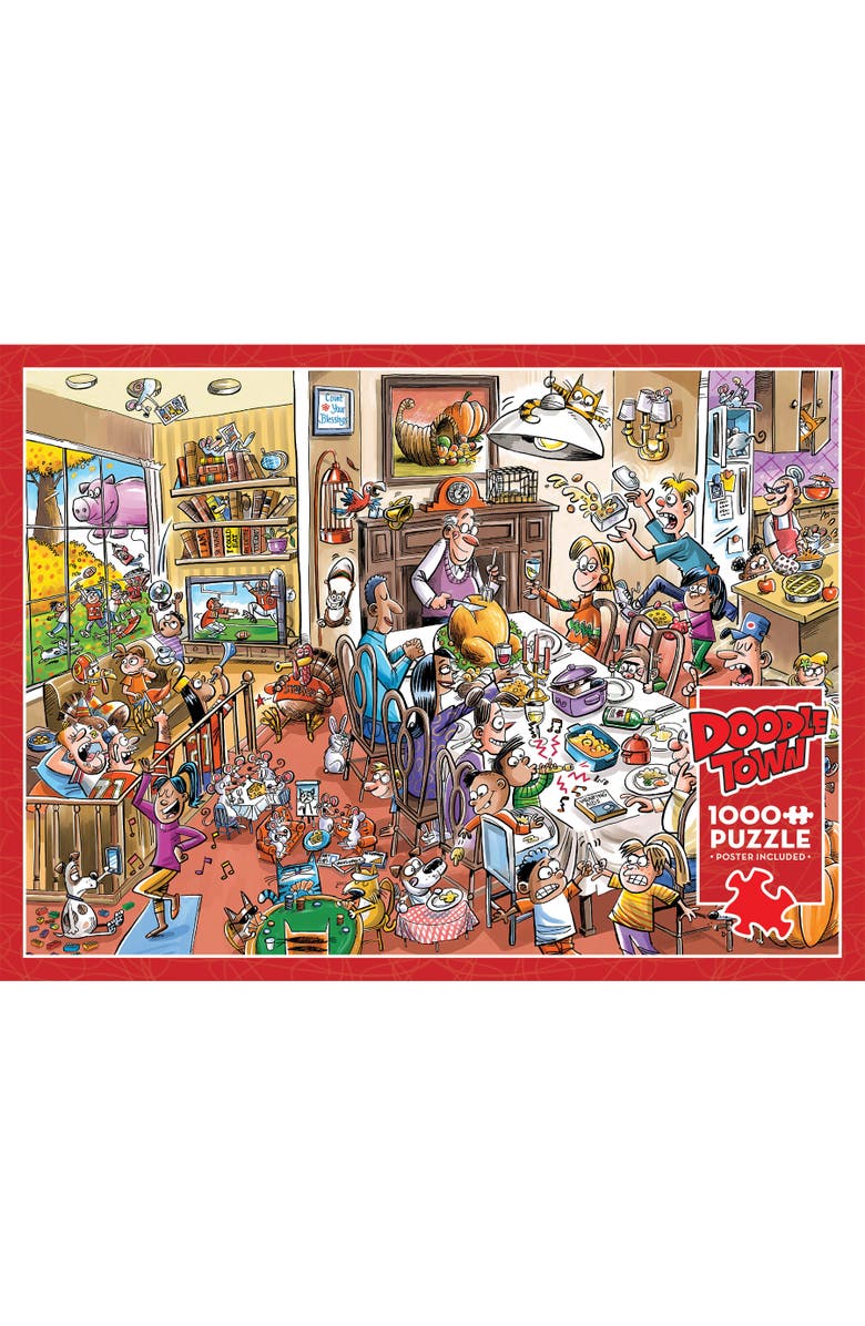 DoodleTown Thanksgiving Togetherness 1000 Piece Puzzle, Alternate, color, Multicolored