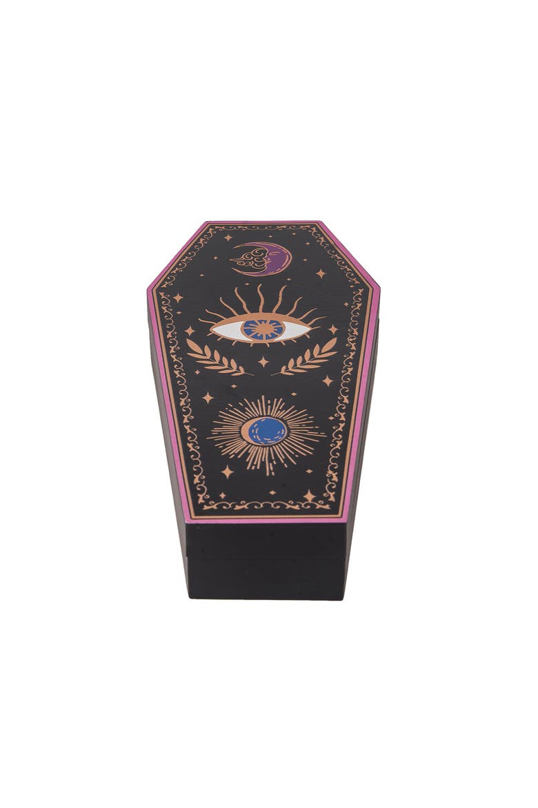 Mystical Celestial Moon Wooden Halloween Coffin Figurine Box 5" x 10", Main, color, Black