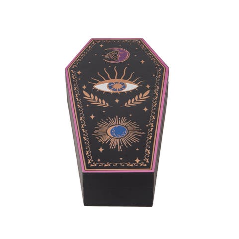 Mystical Celestial Moon Wooden Halloween Coffin Figurine Box 5" x 10"