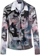 Desigual Abstract Print Mesh Button-Up Shirt