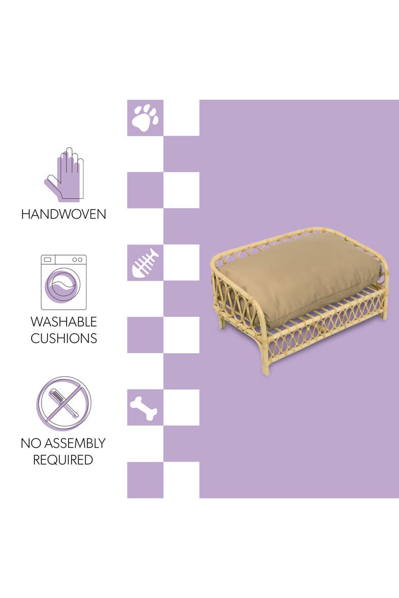 Elevate Handwoven Rattan Pet Daybed with Machine-Washable Cushion, Alternate, color, Light Brown