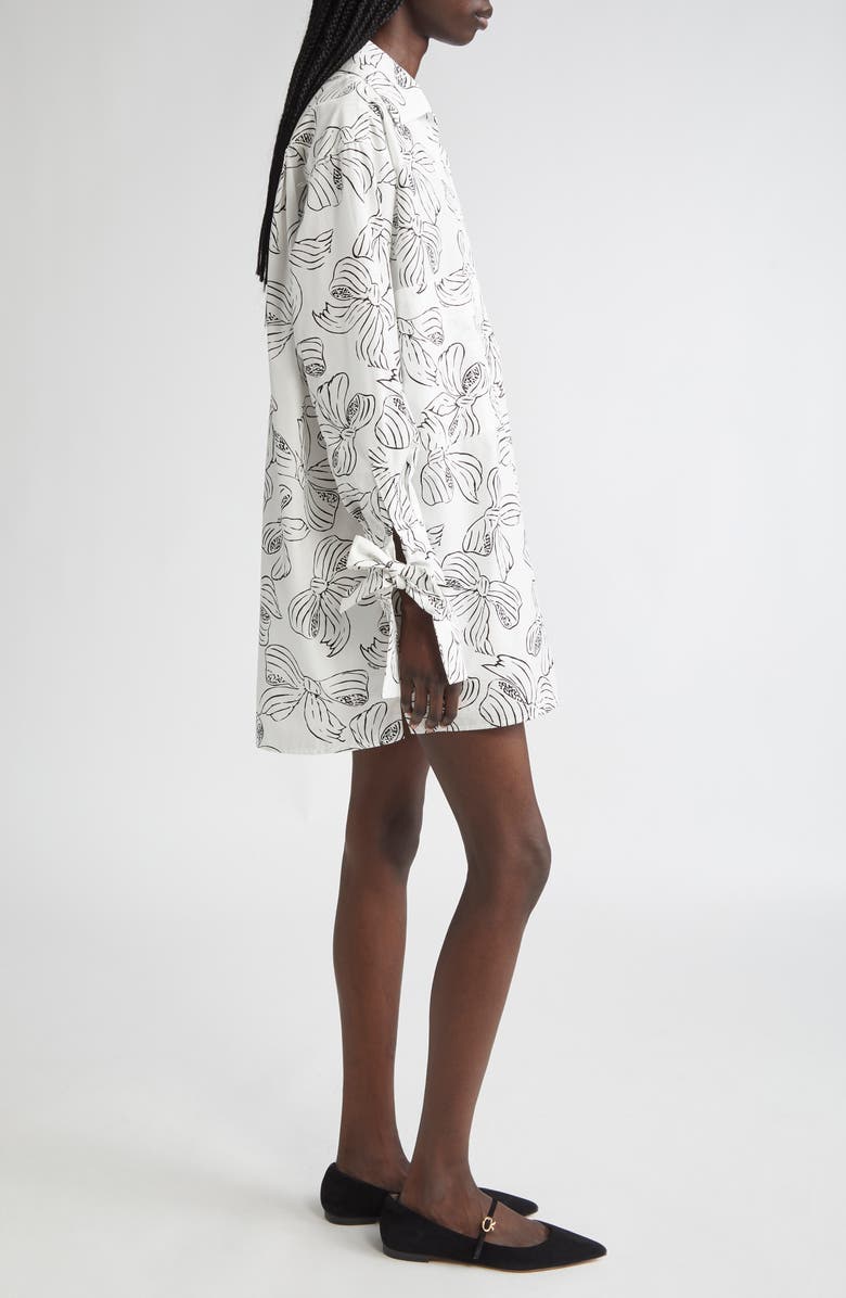 Max Mara Sansa Bow Print Long Sleeve Cotton Poplin Minidress, Alternate, color, White
