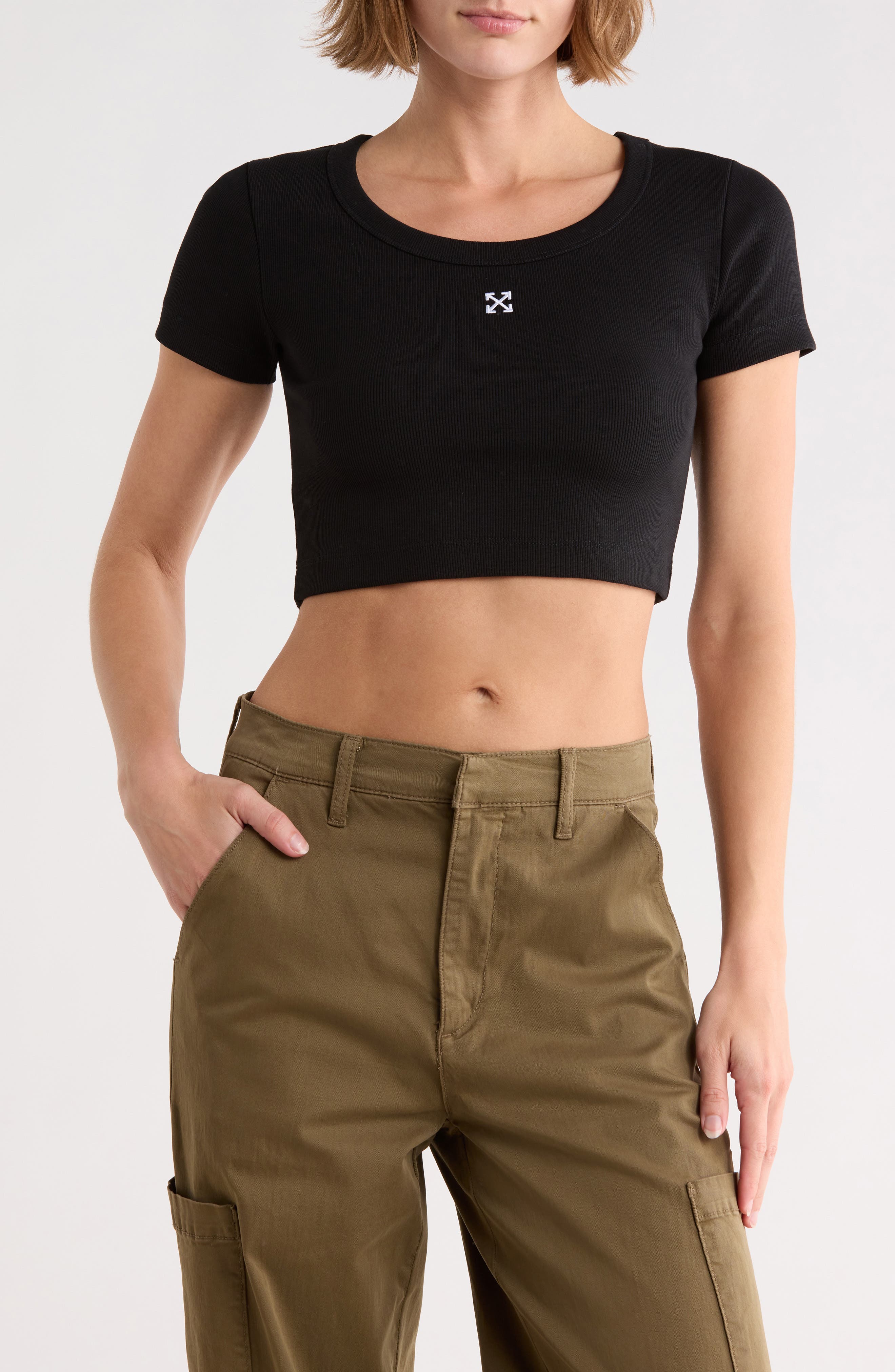 Off-White Ribbed Crop T-Shirt