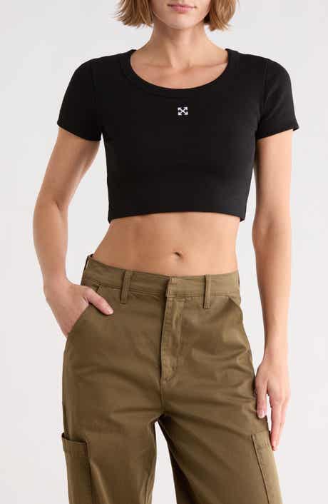 Off-White Ribbed Crop T-Shirt