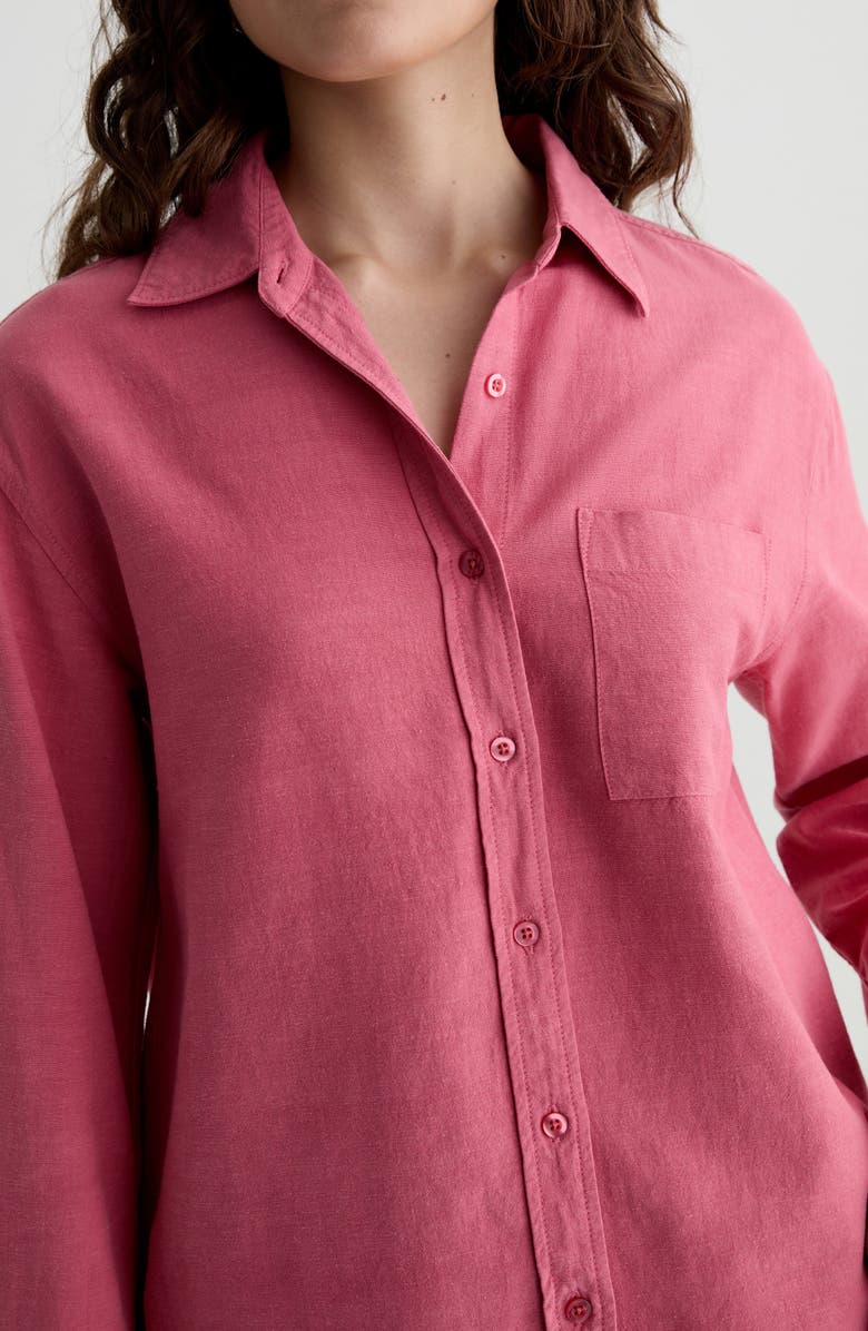 AG Addison Linen Blend Button-Up Shirt, Alternate, color, Peony