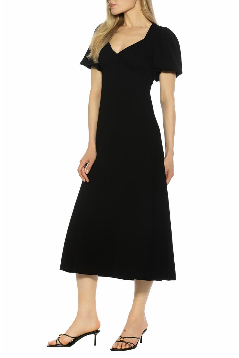 Zuri Sweetheart Puff Sleeve Midi Dress, Alternate, color, BLACK