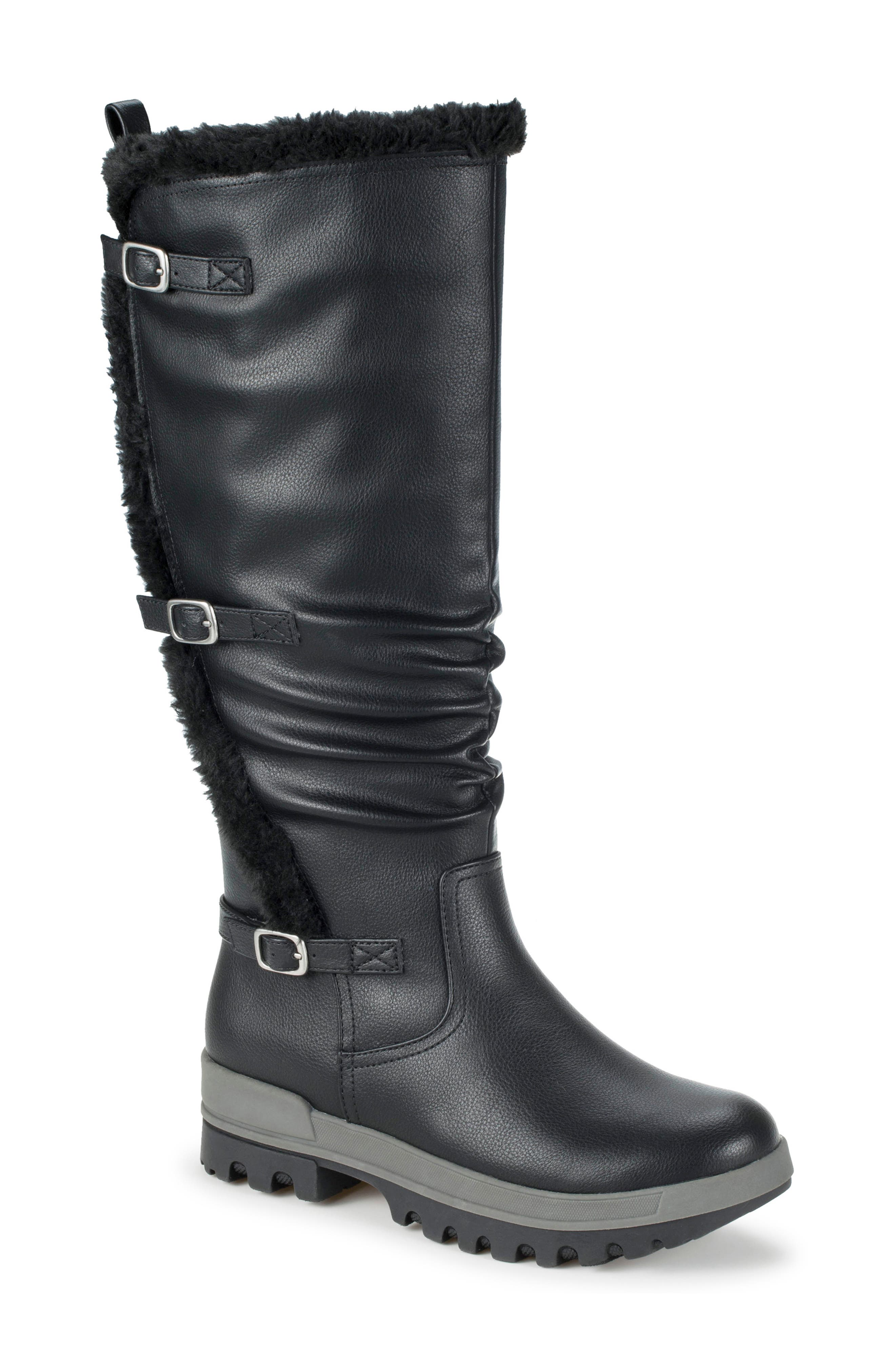 Navia Faux Fur Lined Tall Boot, Main, color, BLACK