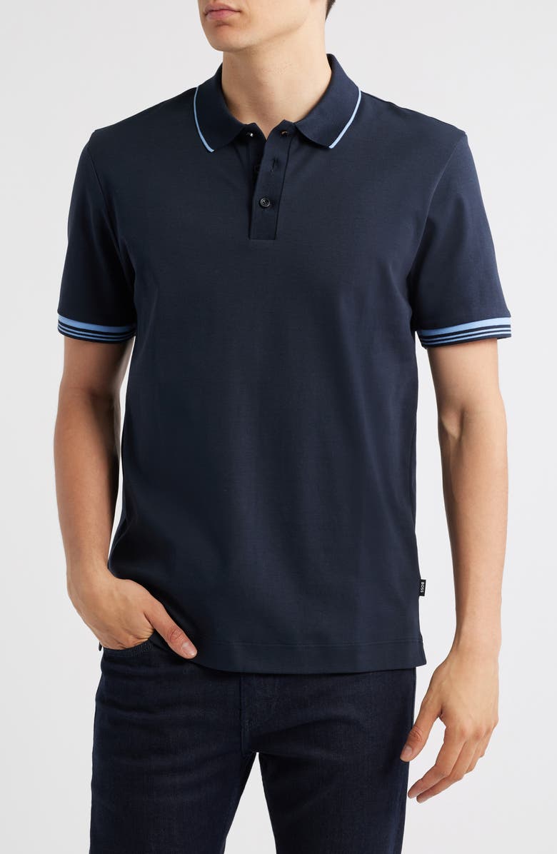 BOSS Parlay Tipped Cotton Polo, Main, color, Dark Blue