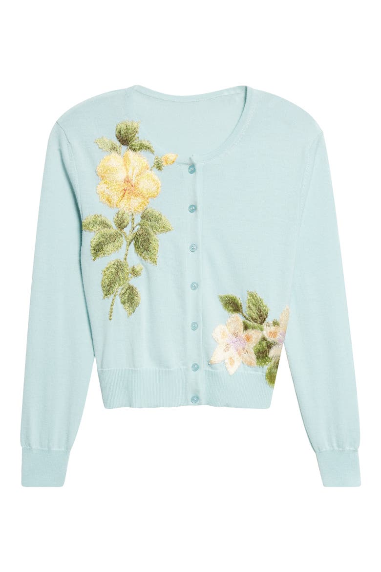 Chiné Embroidered Dominican Floral Wool Cardigan, Alternate, color, SALTWATER