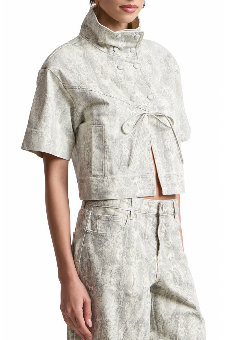 Python Print Short Sleeved Jacket, Alternate, color, ECRU PYTHON