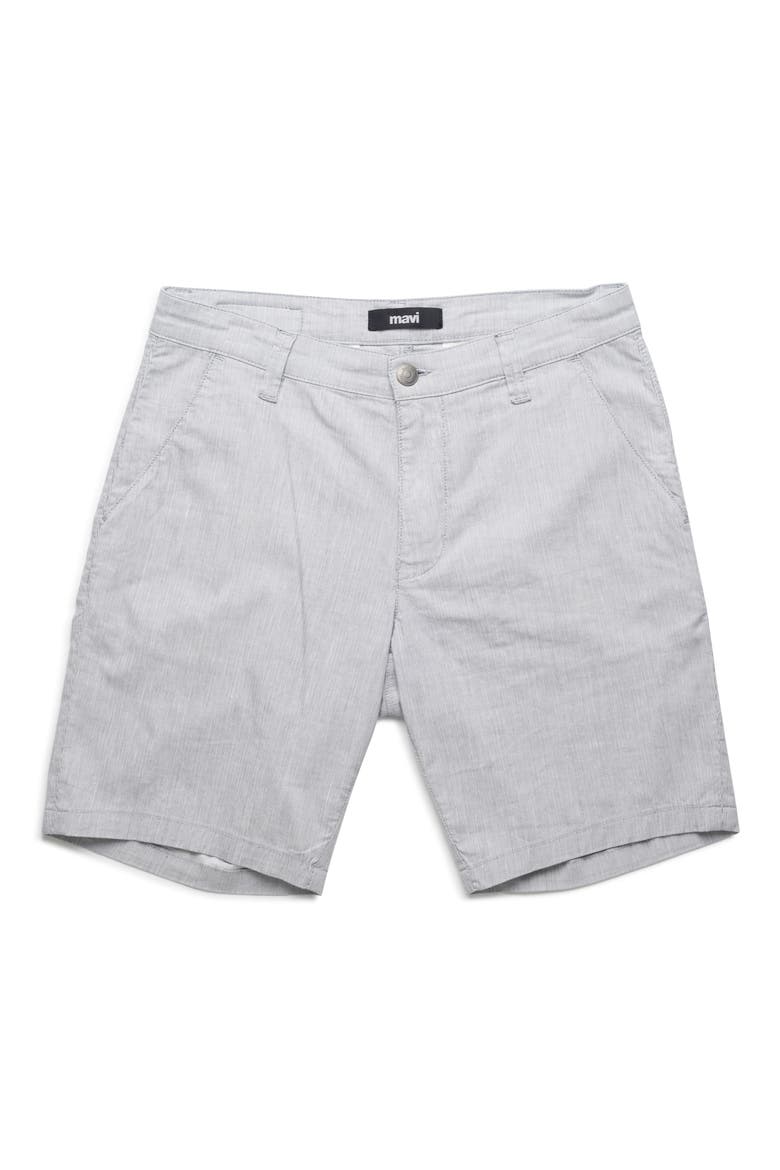 Noah Flat Front Stretch Cotton & Linen Shorts, Alternate, color, LIGHT GREY LINEN STRIPE