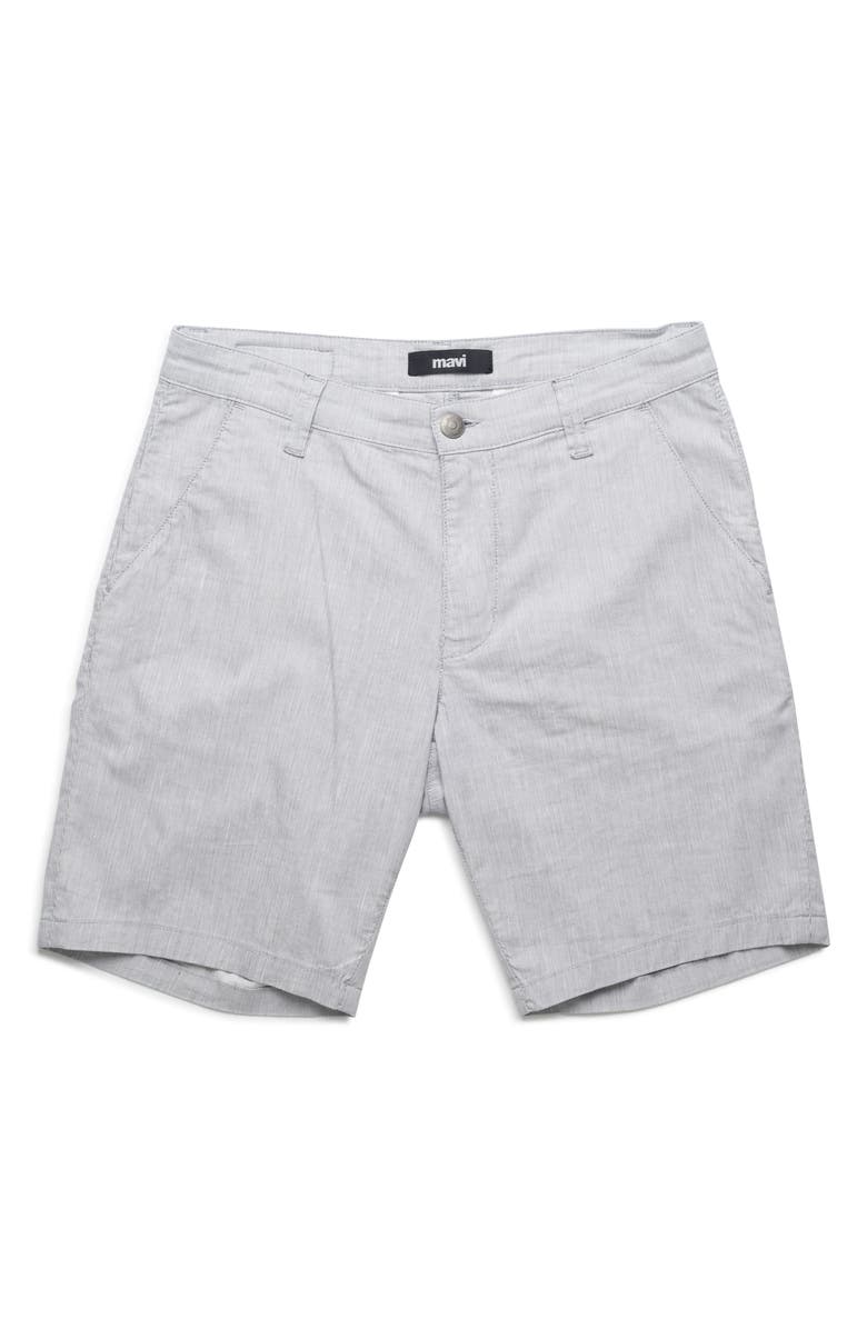 Mavi Jeans Noah Flat Front Stretch Cotton & Linen Shorts, Alternate, color, Light Grey Linen Stripe