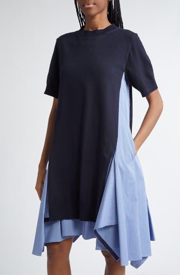Sacai Mixed Media Poplin & Knit Dress | Nordstrom