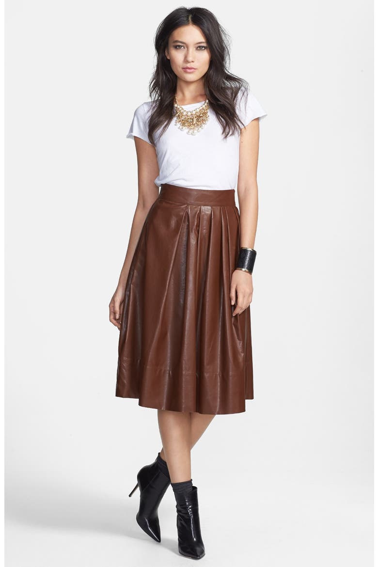 Pleated Faux Leather Town Skirt, Alternate, color, COGNAC