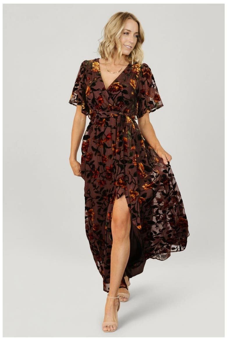 Uma Velvet Maxi Dress, Main, color, Clove + Amber Floral