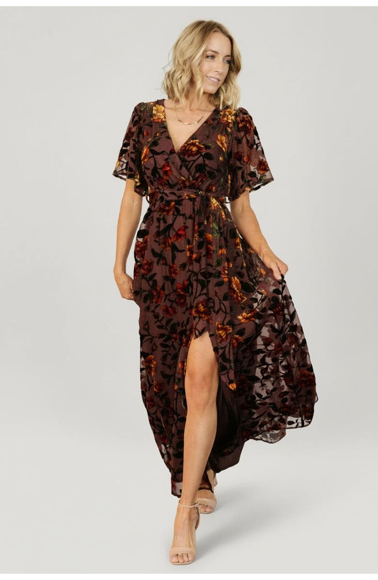 Baltic Børn Uma Velvet Maxi Dress, Main, color, Clove + Amber Floral