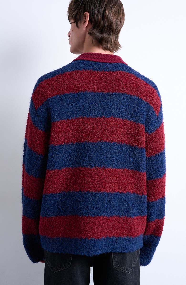 Topman Oversize Stripe Bouclé Polo Sweater, Alternate, color, Burgundy