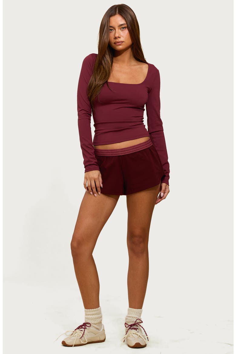 Hayden Square Neck Long Sleeve Crop Top, Alternate, color, BURGUNDY