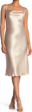 bebe Satin Cowl Neck Midi Dress