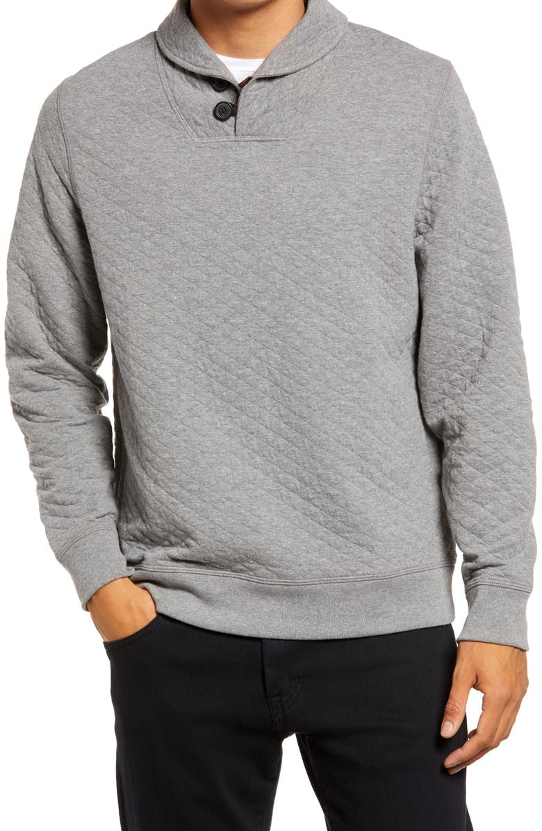 Billy Reid Diamond Quilt Shawl Collar Sweatshirt, Main, color, Medium Grey