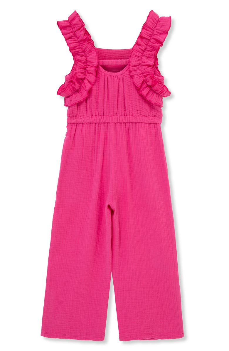 Peek Aren't You Curious Kids' Butterfly Embroidered Cotton Jumpsuit, Alternate, color, Dark Pink