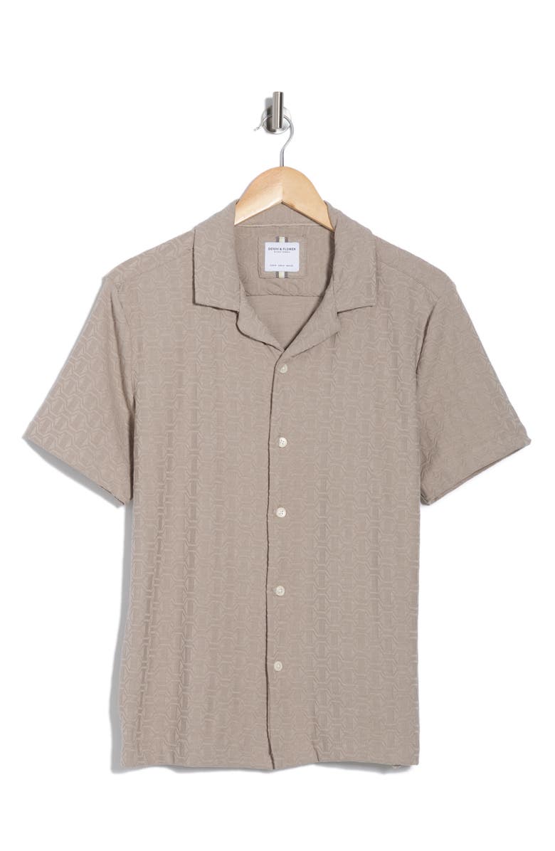 DENIM AND FLOWER Geometric Knit Camp Shirt, Alternate, color, Grey