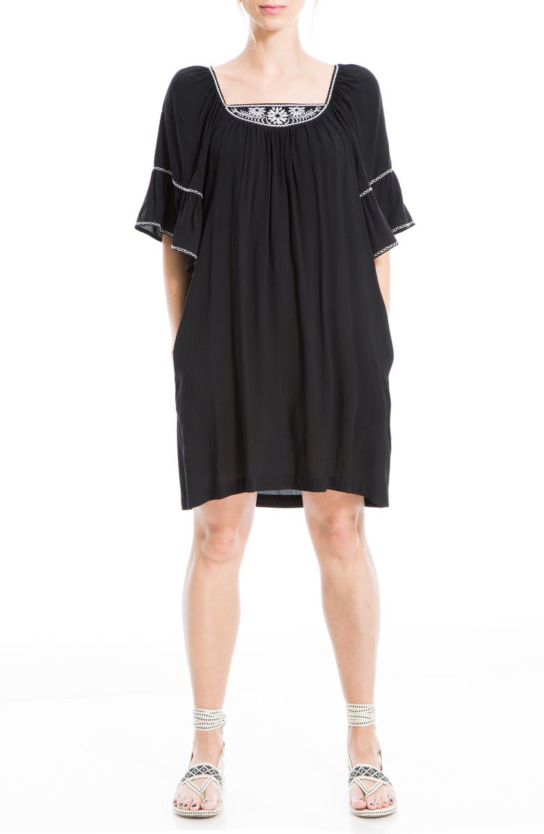 MAX STUDIO Embroidered Rayon Dobby Ruffle Dress, Main, color, 
