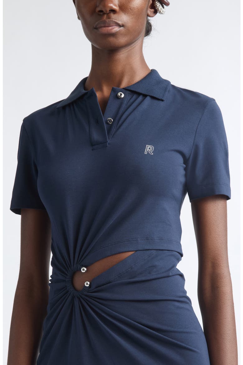 Piercing Cotton Jersey Polo Dress, Alternate, color, DEEP NAVY