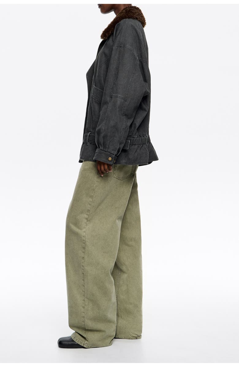 Bimba y Lola Double-Breasted Jacket With Detachable Fur, Alternate, color, Dark Grey