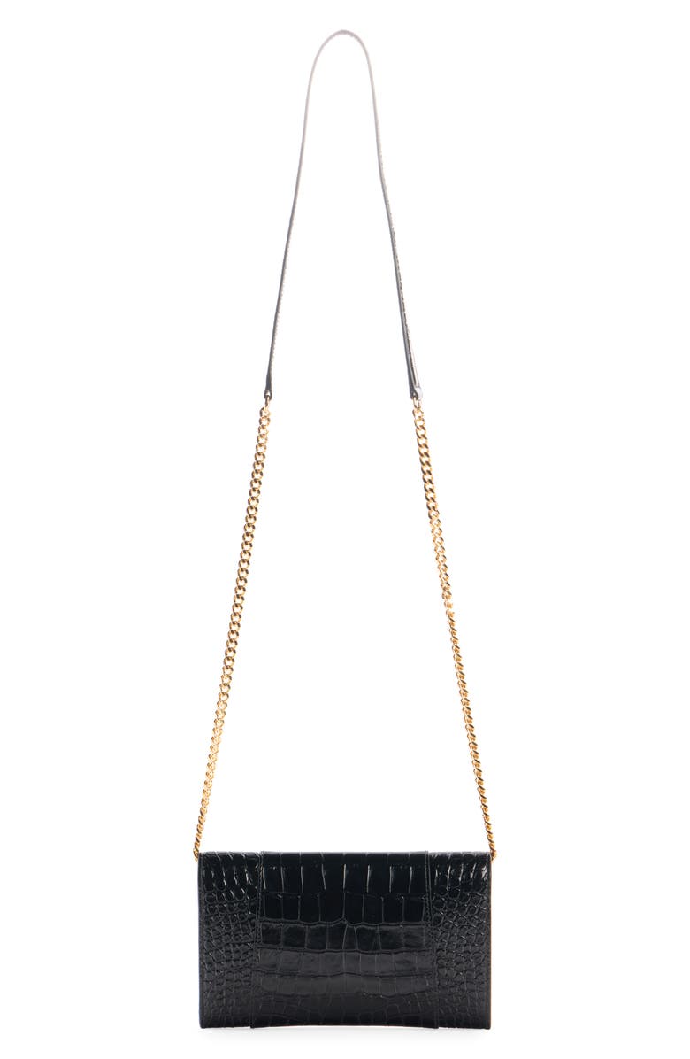 Balenciaga Hourglass Croc Embossed Patent Leather Wallet on a Chain, Alternate, color, 1000 Black