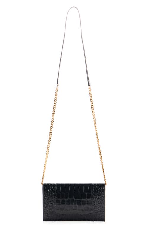 Balenciaga Hourglass Croc Embossed Patent Leather Wallet On A Chain In Black