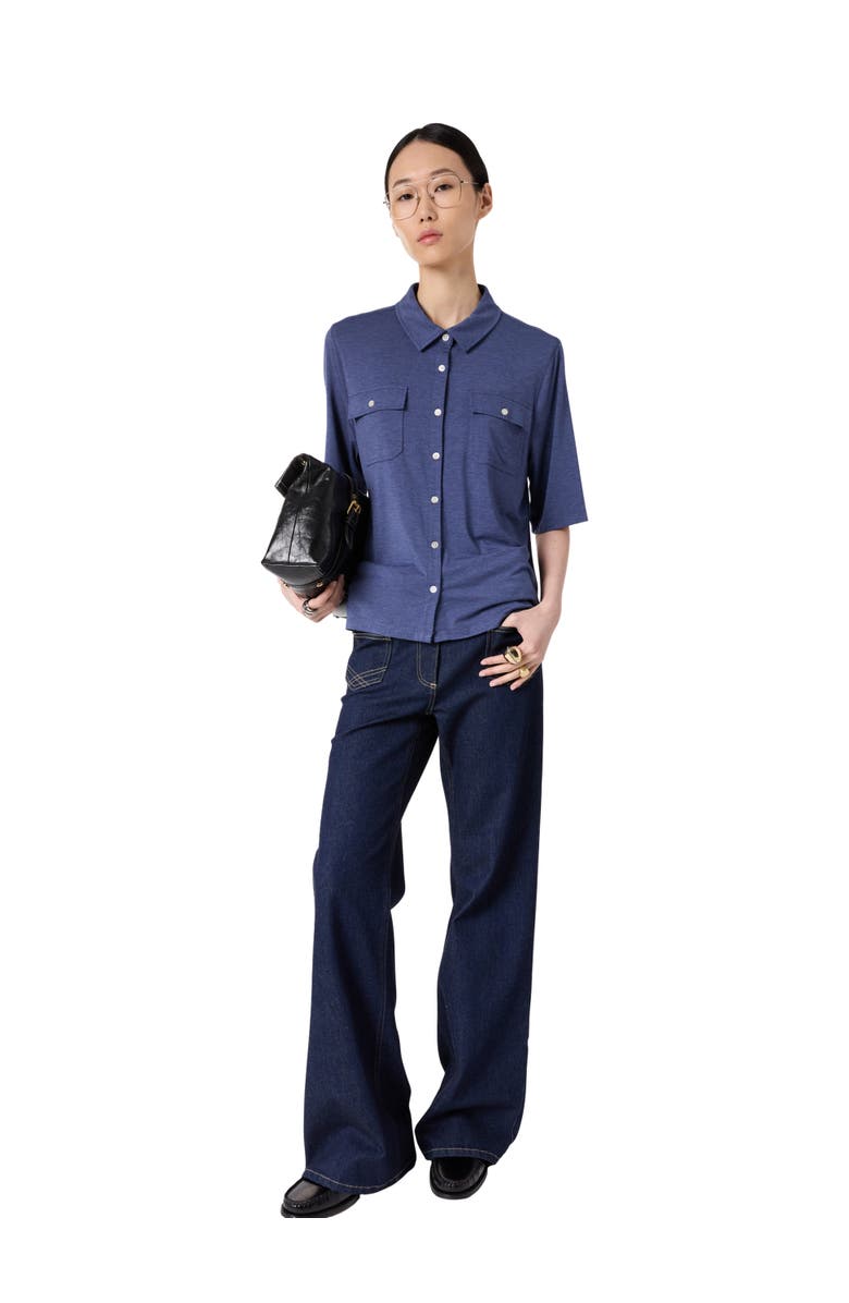 GERARD DAREL Myla Polo Collar Shirt, Alternate, color, Indigo