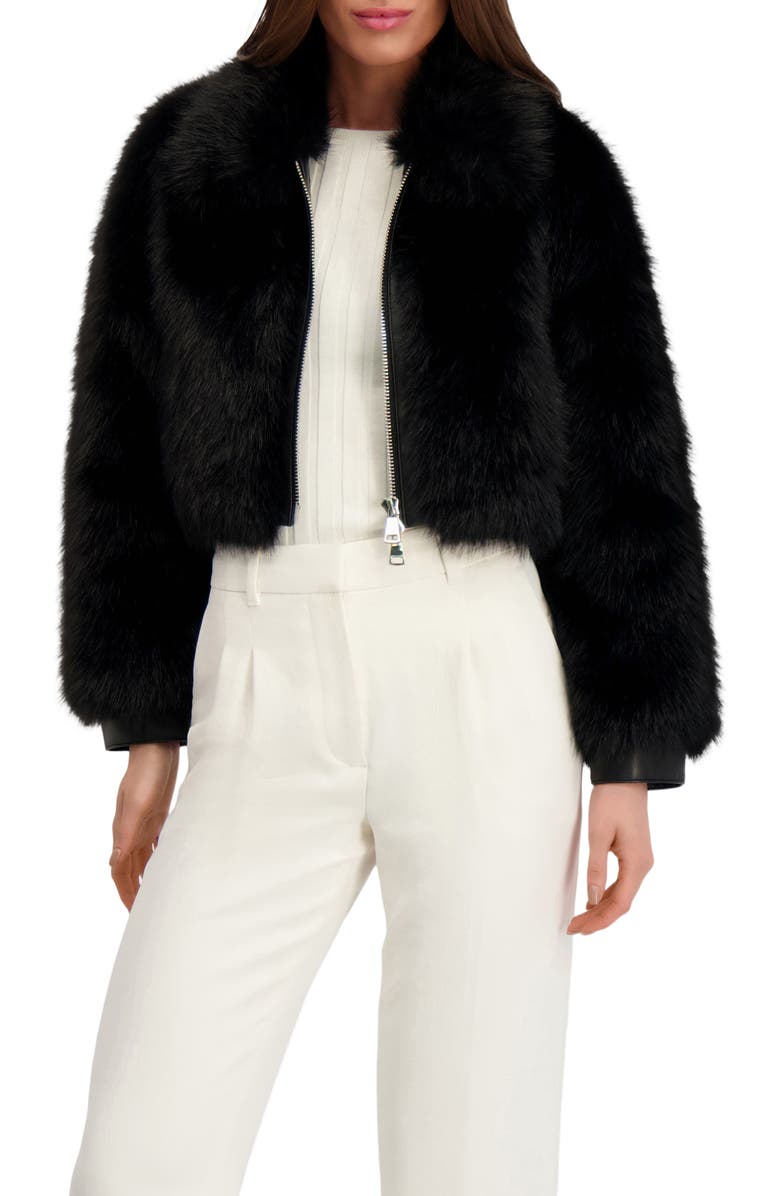 Lyla Grant Fur-Free Fox (Faux Fur) Zip Bolero, Alternate, color, Black/Black
