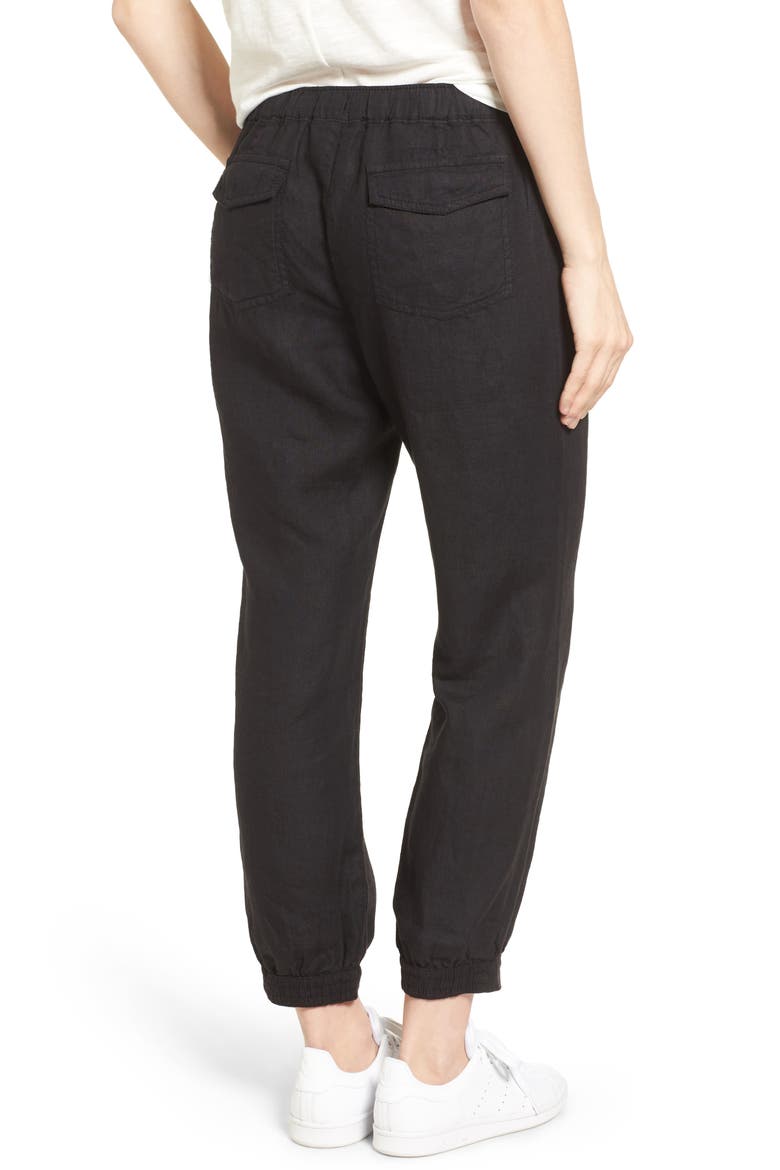 Crop Linen Joggers, Alternate, color, BLACK
