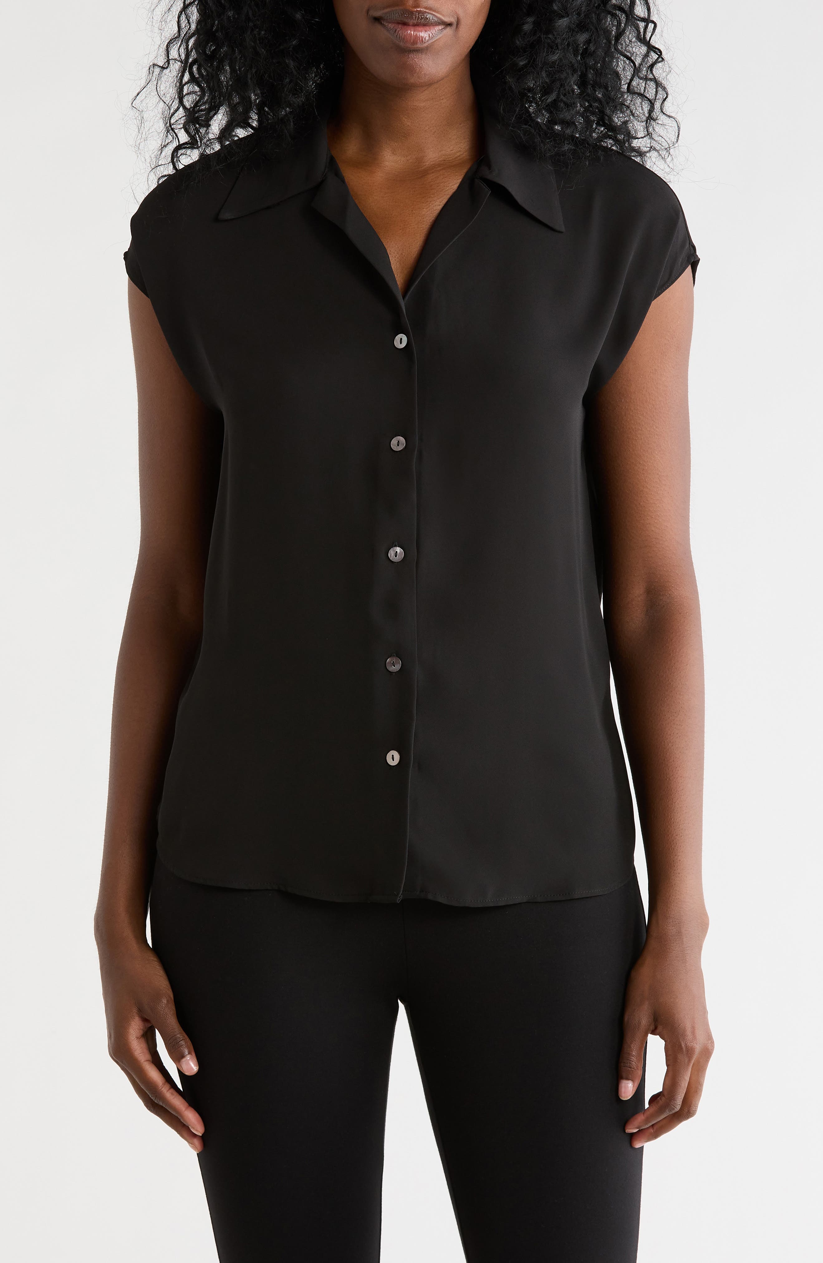 T Tahari Cap Sleeve Button-Up Shirt