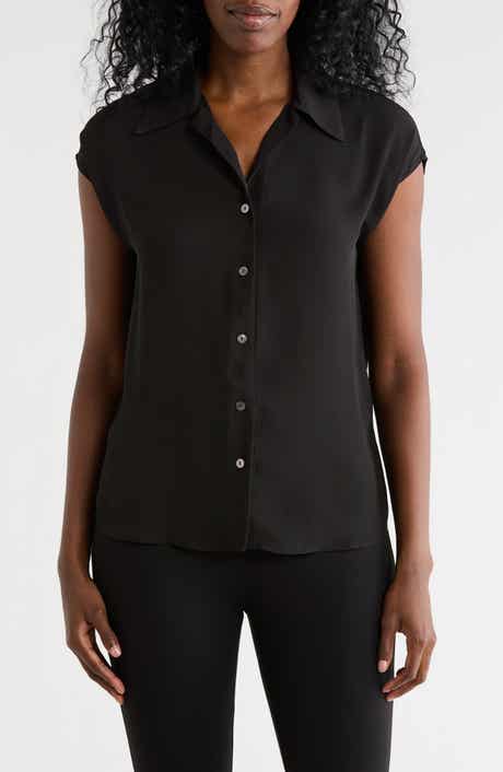 T Tahari Cap Sleeve Button-Up Shirt